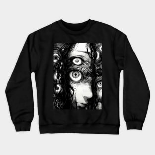 Creepy manga girl eyes horror halloween frightening Crewneck Sweatshirt